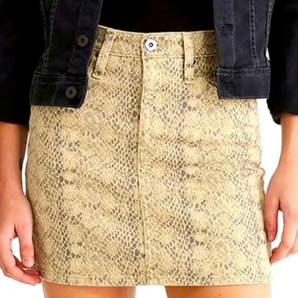 Adriano Goldschmied Jeans Vera Mini Skirt, Silk Python Fresh Sand, Size 27 NWT